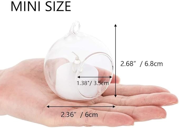 Sziqiqi Hanging Glass Globes Orbs Tea Light Candle Holders with Flameless LED Tealight for Wedding Ornaments, Wedding Birthday Christmas Party Centerpiece Accessory 2.36inch 20pcs +4 Extra