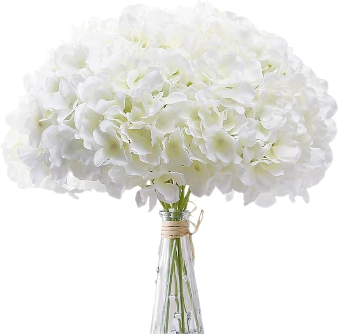 AVIVIHO Hydrangea Artificial Flowers Bulk (Not Squished,Realistic) 10pcs White Fake Hydrangeas Silk Flowers with Stems for Home Wedding Party Table DIY Project Floral Bouquet Garlands Decoration