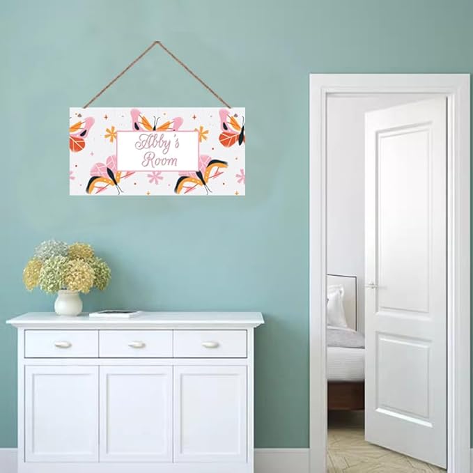 Personalized Butterfly Sign Flowers Themed Girls Bedroom Decor Fantasy Sign Door Decor for Kids Room Nursery Wall Decorations Stuff For Little Man Cave Boys Room