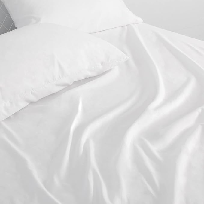Moonsea Extra Deep Pocket Air Mattress White Sheets Twin Size - 3Pcs Side Storage Pocket Fitted Sheet & Pillowcase Twin Deep Pocket Sheet Sets Easily Fits for Kids 16in to 24in Pillow Top Air Bed