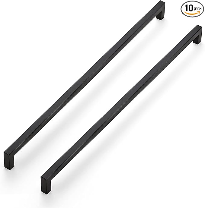 Ravinte 10 Pack 18 Inch Square Cabinet Handles Matte Black Drawer Pulls Kitchen Hardware