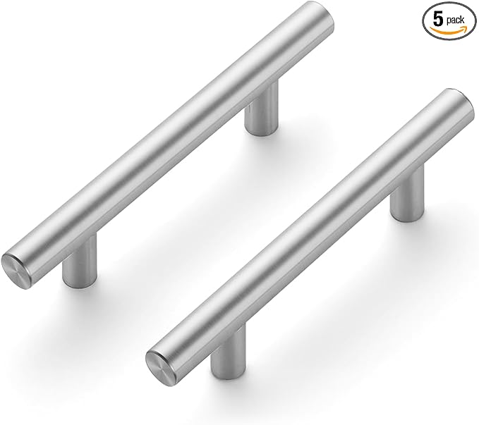 JOY DECOR 5 Pack 5 Inch Cabinet Pulls Kitchen Cabinet Handles with 3 Inch Hole Center Brushed Nickel Cabinet Hardware Stainless Steel Kitchen Drawer Pulls for Cabinets Cupboard, 76mm Hole Centers