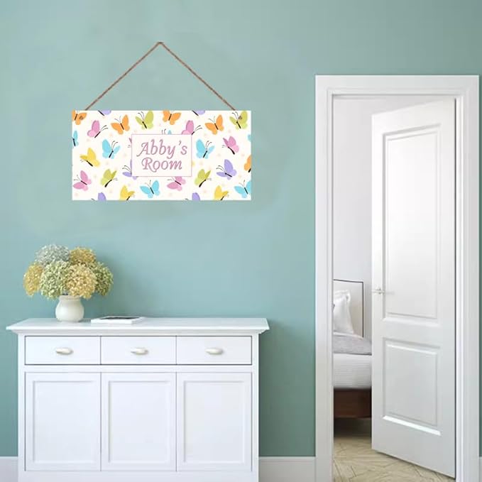 Personalized Butterfly Sign Fantasy Theme Door Décor For Kids Room Custom Name Little Man Cave Wall Art Decor, Nursery Art Plate For Girls Room Boys Bedroom