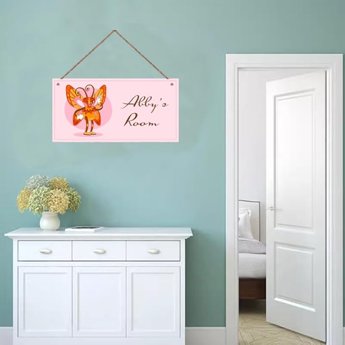 Personalized Cartoon Animal Sign Butterfly Room Door Sign for Boys Bedroom Kids Room Nursery Wall Art Decor Custom Name Art Wooden Plaque for Little Man Cave