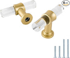 LONTAN 6 Pack Acrylic Kitchen Cabinet Knobs Gold Drawer Knobs Modern T Bar Clear Cabinet Door Handles White Kitchen Hardware for Dresser Bathroom,Zinc Alloy Base