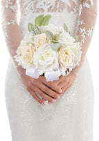 Artificial Rose Wedding Bouquet - Ribbon Decor for Bride & Bridesmaid