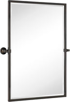TEHOME Oil Rubebd Bronze Metal Framed Pivot Rectangle Bathroom Mirror Tilting Beveled Vanity Mirrors for Wall, Overall 27.9 x 36 inches (Mirrror 24 x 36 inches)