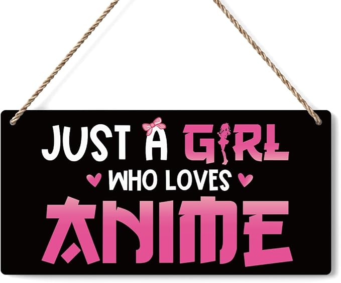 Anime Wall Decor Anime Room Decor Anime Gifts for Girls Anime Gifts for Women, Just a Girl Who Loves Anime Wooden Sign Wall Art Decor for Farmhouse Home Porch Bedroom Living Room Office Party