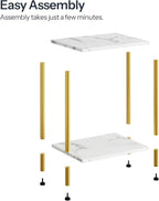 HOOBRO End Tables Set of 2, Small Side Table, Nightstand with 2-Layer Storage Shelves, Sofa Table for Small Spaces, Living Room, Bedroom, Stable Frame, Easy Assembly, Gold and Marble DM09BZP201