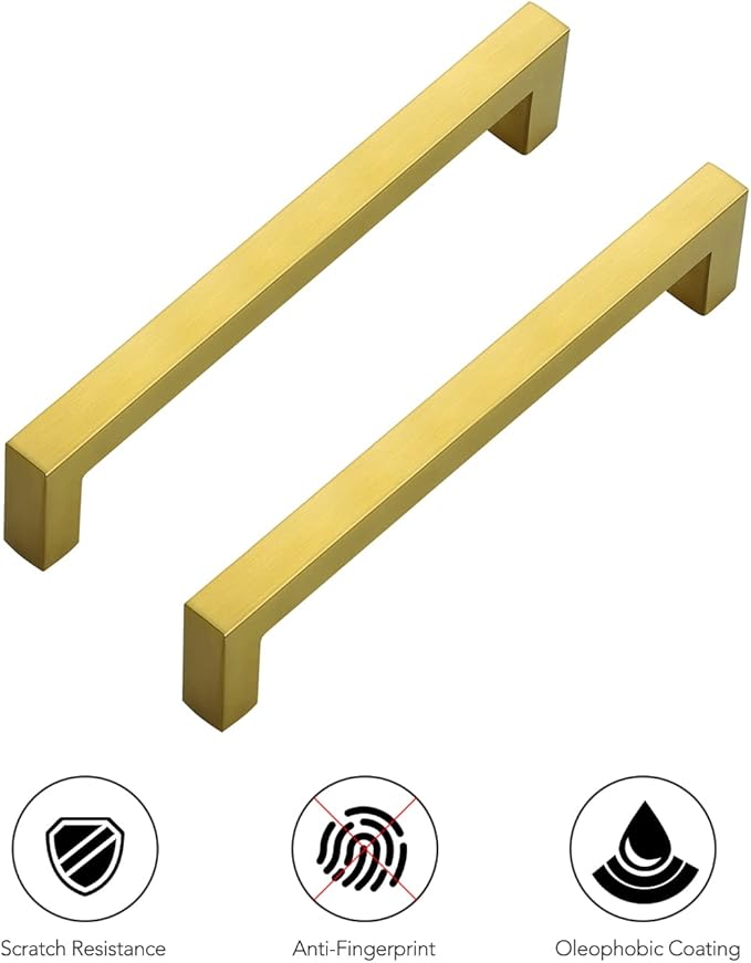 Ravinte 25 Pack 6-1/4 Inch Square Cabinet Handles - Brushed Brass Pulls, Stainless Steel Drawer Pulls, Kitchen Cabinet Hardware
