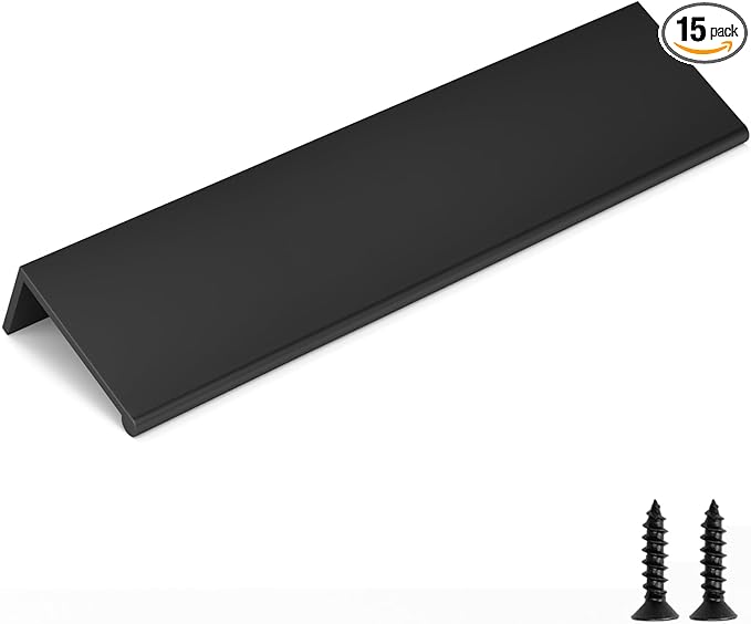 goldenwarm 15 Pack Black Finger Edge Pulls Drawer Finger Pulls Matte Black Kitchen Hardware Handles Bedroom Dresser Drawers,6-1/4in Hole Center