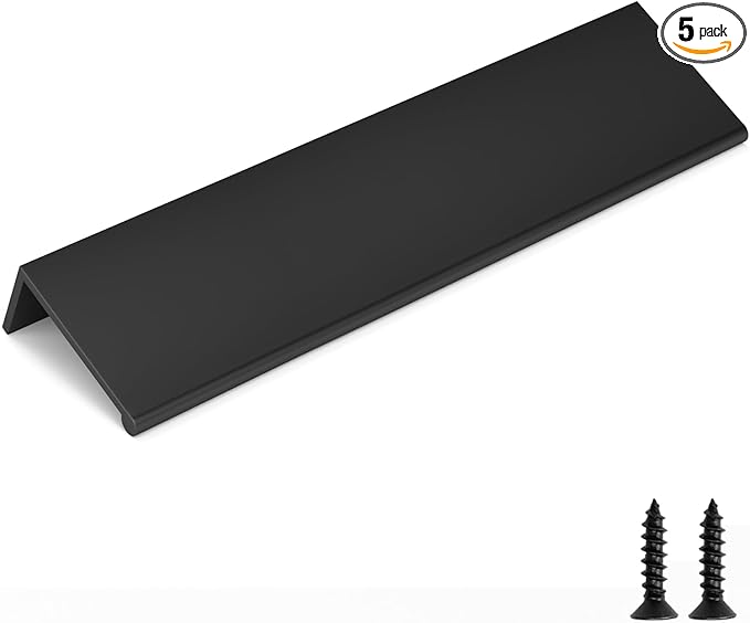 goldenwarm 5 Pack Black Finger Edge Pulls Drawer Finger Pulls Matte Black Kitchen Hardware Handles Bedroom Dresser Drawers,6-1/4in Hole Center