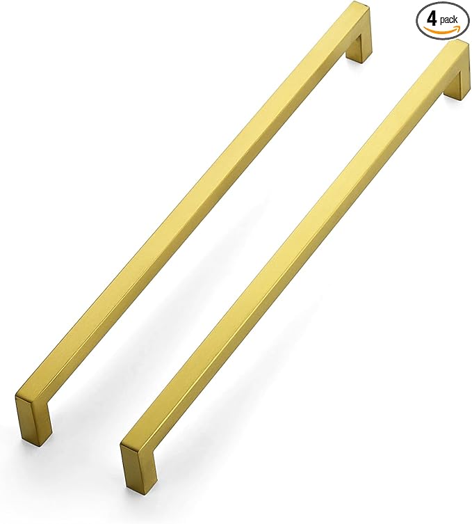 JOY DECOR 4 Pack Cabinet Handles, Gold Cabinet Pulls, 12-3/5 Inch Kitchen Closet Handles Square Drawer Pulls Stainless Steel Drawer Hardware, 320mm Hole Centers