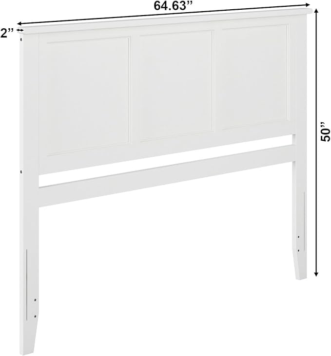 AFI, Madison Queen Solid Wood Panel Headboard with Attachable Charger, White