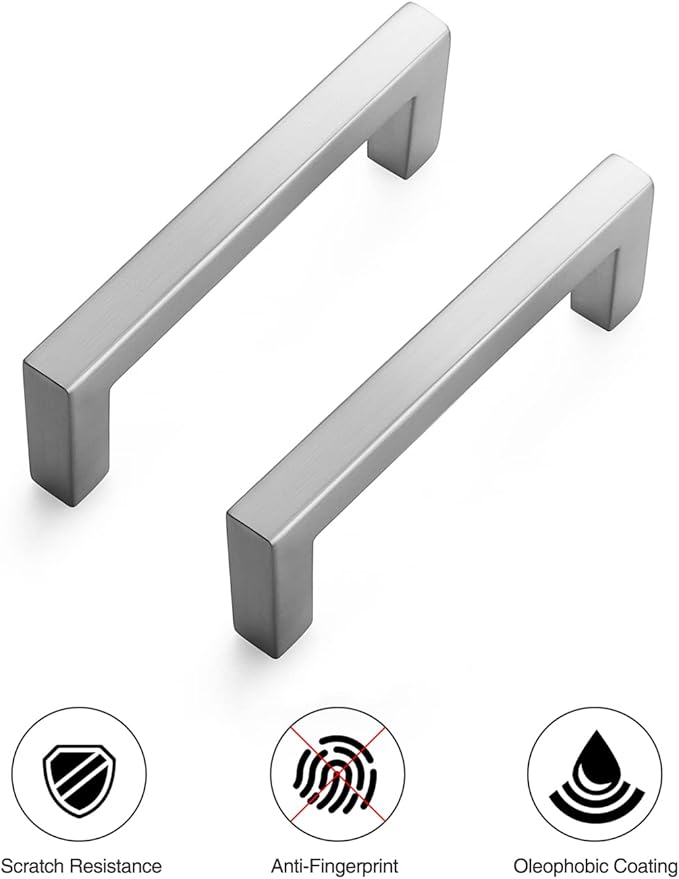 Ravinte 10 Pack Solid Kitchen Cabinet Handles Brushed Nickel Cabinet Pulls Slim Drawer Pulls with 3 Inch Hole Center Square Bar Kitchen Cabinet Hardware