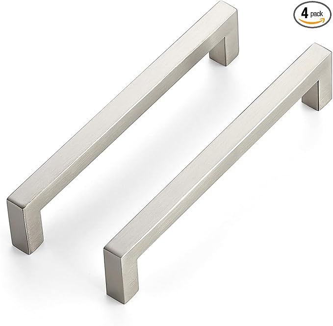 JOY DECOR 4 Pack Cabinet Handles, Brushed Nickel Cabinet Pulls, 6-1/4 Inch Kitchen Closet Handles Square Drawer Pulls Stainless Steel Drawer Hardware, 160mm Hole Centers