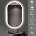 Bathroom LED Oval Mirror, 24 x 36 inches, Wall Mount, 3 Colors, Stepless Dimmable, Anti-Fog, Backlit, Frameless Frosted Edge, Home Mirror