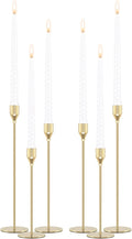 Gold Candle Holders Candlestick Holders for Taper Candles, Set of 6 Modern Decorative Candle Sticks Long Holder for Table Centerpiece, Wedding, Dinning, Party (Candles are not Included)