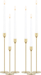 Gold Candle Holders Candlestick Holders for Taper Candles, Set of 6 Modern Decorative Candle Sticks Long Holder for Table Centerpiece, Wedding, Dinning, Party (Candles are not Included)