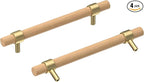 Wooden Drawer Pulls,4-Pack Beech Wood Drawer Handles 9in,Suitable for Kitchen, Living Room, Bedroom, Bathroom and Other Scenes,Gold