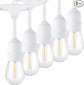 96FT(48×2) Outdoor String Lights, Commercial Grade Heavy Duty White Wire Patio Light with Dimmable S14 Shatterproof LED Bulbs, Linkable Waterproof Bistro Lights for Outside Deck Backyard Cafe Market