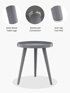 Apicizon Round Grey Side Table, Tray Nightstand Coffee End Table for Living Room, Bedroom, Small Spaces, Easy Assembly Bedside Table, 15 x 18 Inches