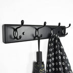 Wooden Coat Rack, Wall-Mounted Organizer for Closet, Entryway, Hallway, Foyer, Bedroom, Heavy Duty Double Hooks for Hanging Towels, Bags, Hats, Jackets, Key (Black, 4 Hooks)