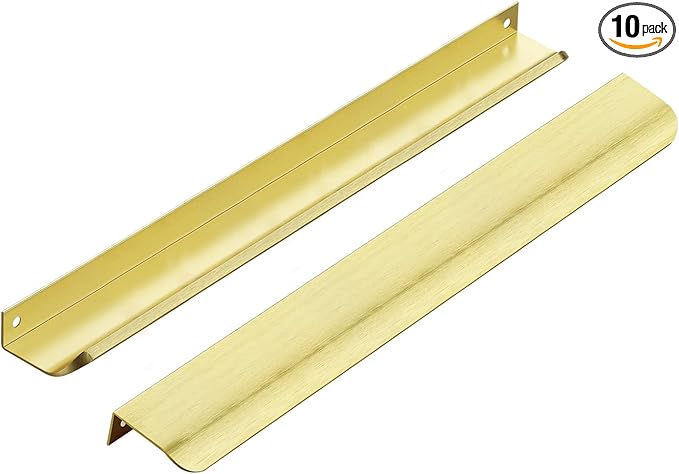 Ravinte Hardware 10 Pack Gold Cabinet Handles, 11.8 Inch (300mm) Finger Edge Pulls, 8.8 Inch Hole Center, Finger Pulls for Cabinets
