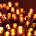 5mm LED Wide Angle Amber Prelamped Light Set, Green Wire - 70 5mm Amber LED Christmas Lights, 4" Spacing