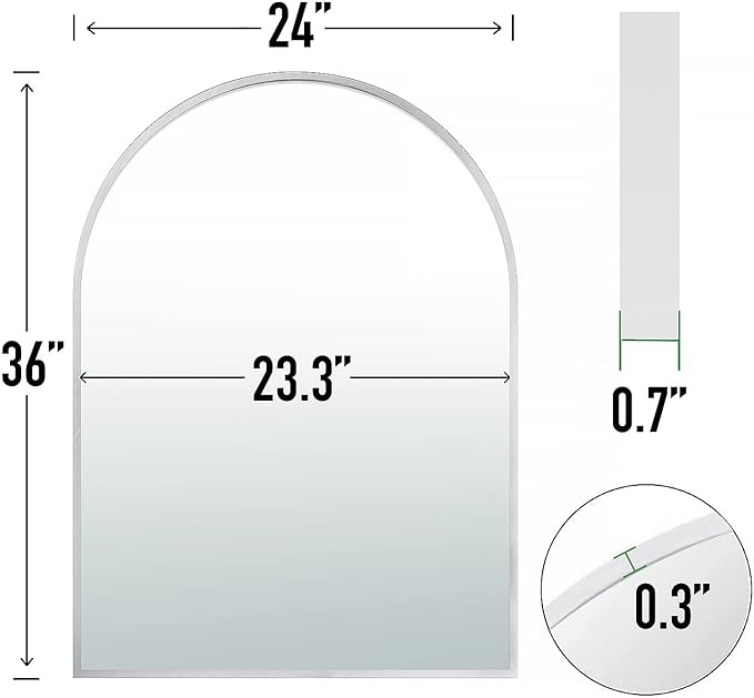 24x36 Arch Mirror Square Full Length Wall Mounted Hanging or Against Wall Metal Frame Dressing Make-up Mirrors for Entryway Bedroom Bathroom Living Room 24 36 inch Silver