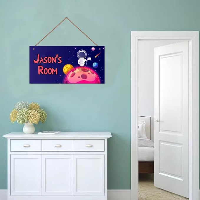 Personalized Universe Sign Aerospace Stars Themed For Kids Room Door Art Decor For Little Man Cave,Custom Name Astronaut Wall Decor Decorative Plate for Boys Girls Bedroom