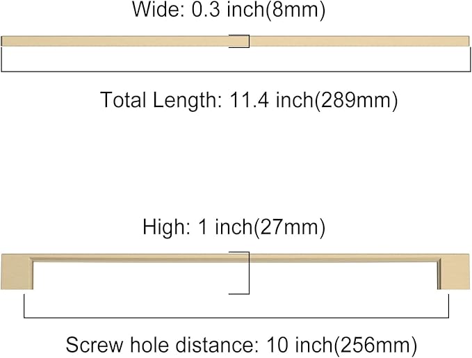 Brushed Gold Cabinet Pulls - 10 Pack, 10 Inch Handles, Brass Dresser Pulls, Kitchen Handles