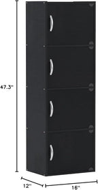 HODEDAH IMPORT 4-Shelf Bookcase Cabinet, Black