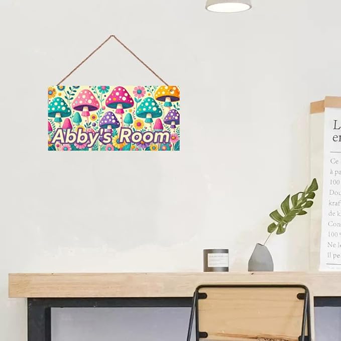 Personalized Mushroom Sign For Girls Bedroom Kids Nursery Door Wall Decor Custom Name Art Wooden Plaque For Home Kitchen Garden Yard Wall Club Front Door Decor