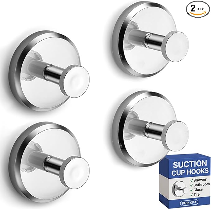 HOME SO Suction Cup Hooks O Shape (2 or 4 Pack) (Chrome, 4, Count)
