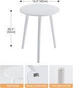 Apicizon Small Round Side Tables End Table Bedroom, White Nightstand Bedside Table for Living Room, Coffee Table with White Wood Legs, 16.5 x 20.5 Inches