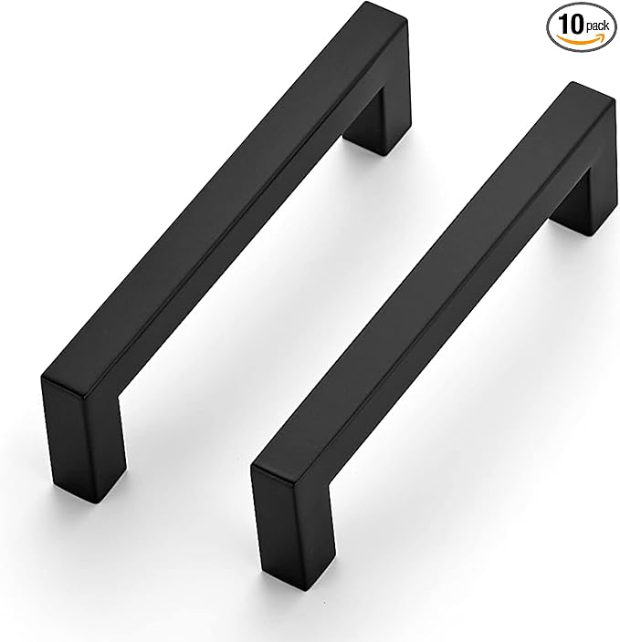 Ravinte 10 Pack 4-1/2 Inch Kitchen Square Cabinet Handles Matte Black Pulls Black Drawer Pulls Kitchen Cabinet Hardware Handles