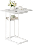 HOOBRO Foldable End Table, C Shaped Side Table with Storage Shelf, Small Snack Table Suitable for Living Room Bedroom Small Spaces, Easy Assembly, White WW29SF01