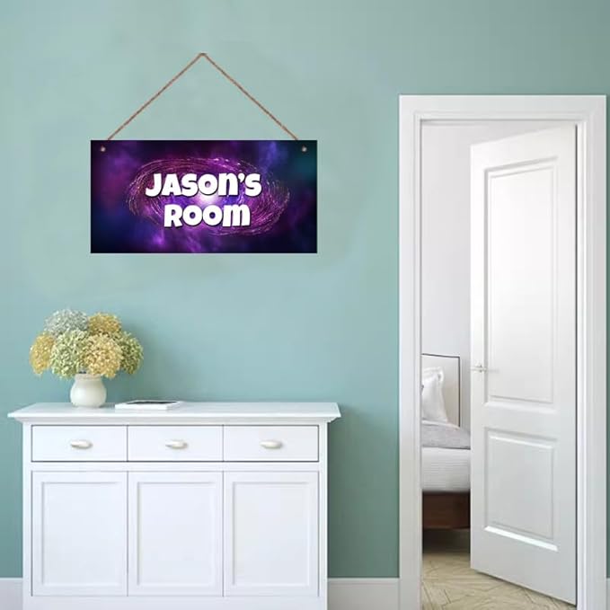 Personalized Sign Outer Space Theme Art Décor For Kids Room Custom Name Universe Door Wall Art Decor For Little Man Cave, Galaxy Nursery Art Plate For Boys Room Girls Bedroom
