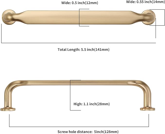 Asidrama 20 Pack 5 Inch(128mm) Brushed Brass Kitchen Cabinet Handles, Cabinet Pulls Kitchen Cabinet Hardware for Cupboard Drawer Pulls