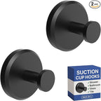 HOME SO Suction Cup Hooks for Shower, Bathroom, Kitchen, Glass Door, Mirror, Tile – Loofah, Towel, Coat, Bath Robe Hook Holder for Hanging up to 15 lbs – Waterproof & Rustproof, Matte Black (2-Pack)
