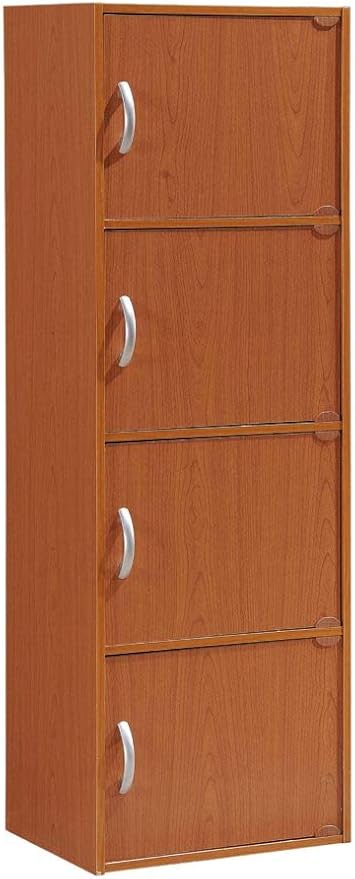 HODEDAH IMPORT 4-Shelf Bookcase Cabinet, Cherry