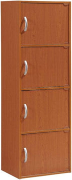 HODEDAH IMPORT 4-Shelf Bookcase Cabinet, Cherry