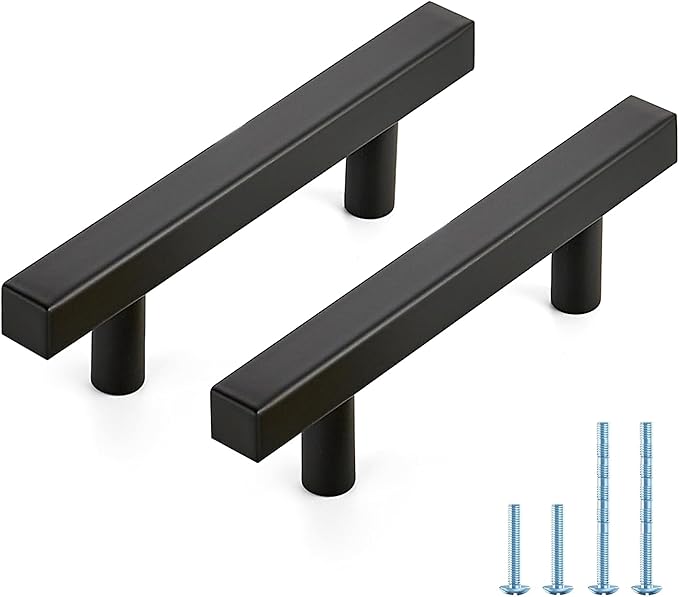 JOY DECOR 45 Pack 3 Inch Matte Black Square Cabinet Handles Stainless Steel Cabinet Hardware Pulls for Kitchen and Drawers with 5 Inch Overall Length