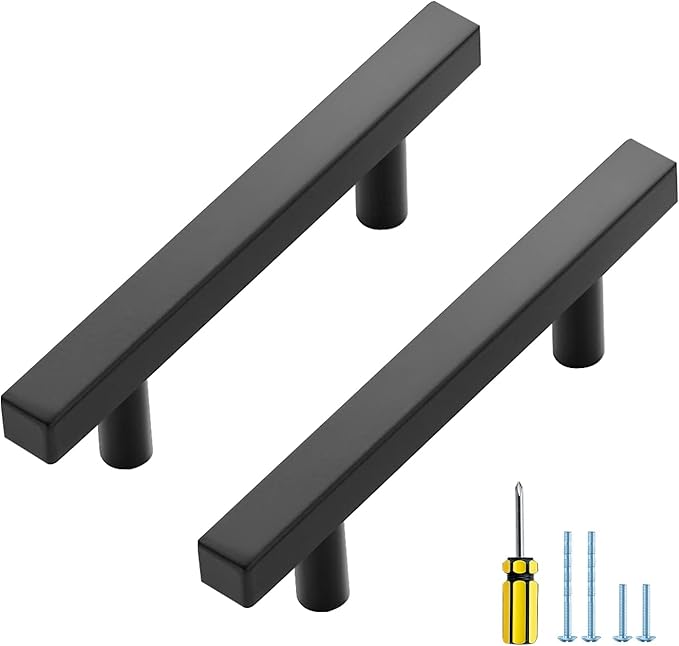 Ravinte 25 Pack Matte Black Cabinet Pulls Slim Kitchen Cabinet Handles 5 inch Hole Center Drawer Pulls Kitchen Drawer Handles Square Hardware Cupboard Hardware