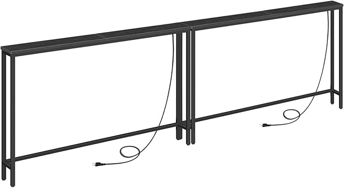 HOOBRO 2 Pack 47.2" Narrow Console Table with Power Outlets, 5.9" Behind Couch Table with Charging Station, Extra Long Sofa Table, Skinny Entryway Table for Living Room, Hallway, Black BB15XGP201G1
