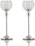 VINCIGANT Crystal Hurricane Candle Holder Silver Candlestick Set of 2 for Anniversary Celebration Coffee Table Modern Decorative Centerpieces