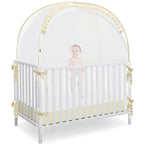 Baby Safety Crib Tent, Pop Up Canopy for Crib to Stop Baby from Climbing Out, Infant Mesh Cover Mosquito Net with Sturdy Frame & Soft Mesh, Beige, (R07-beige)