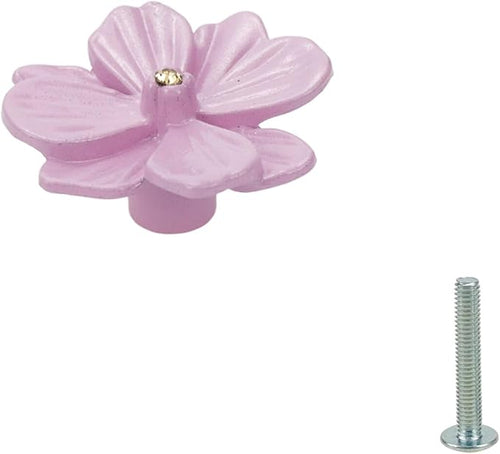 6Pcs Flower Shaped Drawer Knobs Single Hole Dresser Knobs Zinc Alloy Knobs, 1.57x0.83" Pink, with Mounting Screws