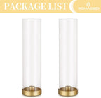 Romadedi Candlestick Candle Holders Hurricane Glass - 12 Inch Clear Gold Taper Candle Holders for Table Centerpiece Wedding Party Birthday Christmas Decor Home Decorations, Set of 2